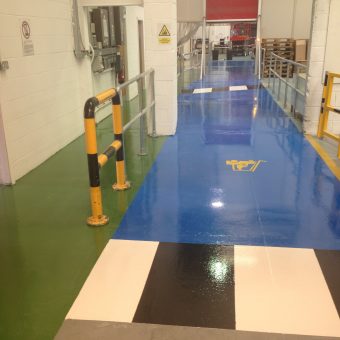 Epoxy coating resin flooring used to highlight areas